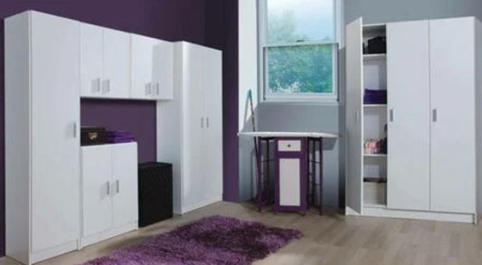 Armoire polyvalente Beaumont, Armoire auxiliaire à 3 portes, Armoire à chaussures, Placard à balai, cm 109x37h180, Blanc