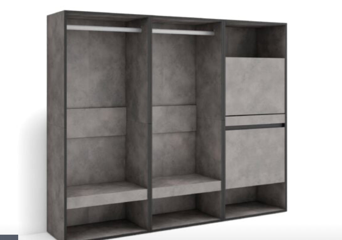 Armoire Vestiaire ouvert, Armoire de Rangement Ouverte, 180x145x35 cm, Chambre à coucher, pièce, Meuble à Chaussures, Style moderne, Gris Ciment