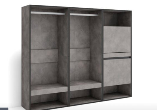 Armoire Vestiaire ouvert, Armoire de Rangement Ouverte, 180x145x35 cm, Chambre à coucher, pièce, Meuble à Chaussures, Style moderne, Gris Ciment