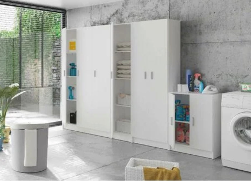 Armoire polyvalente Beaumont, Armoire auxiliaire à 3 portes, Armoire à chaussures, Placard à balai, cm 109x37h180, Blanc