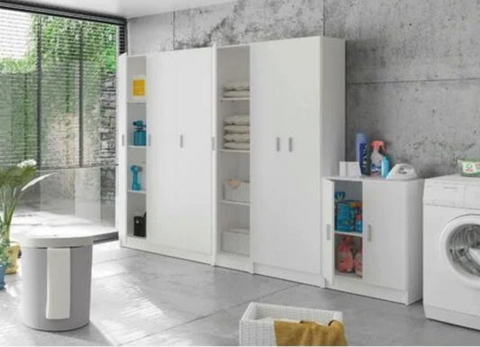Armoire polyvalente Beaumont, Armoire auxiliaire à 3 portes, Armoire à chaussures, Placard à balai, cm 109x37h180, Blanc