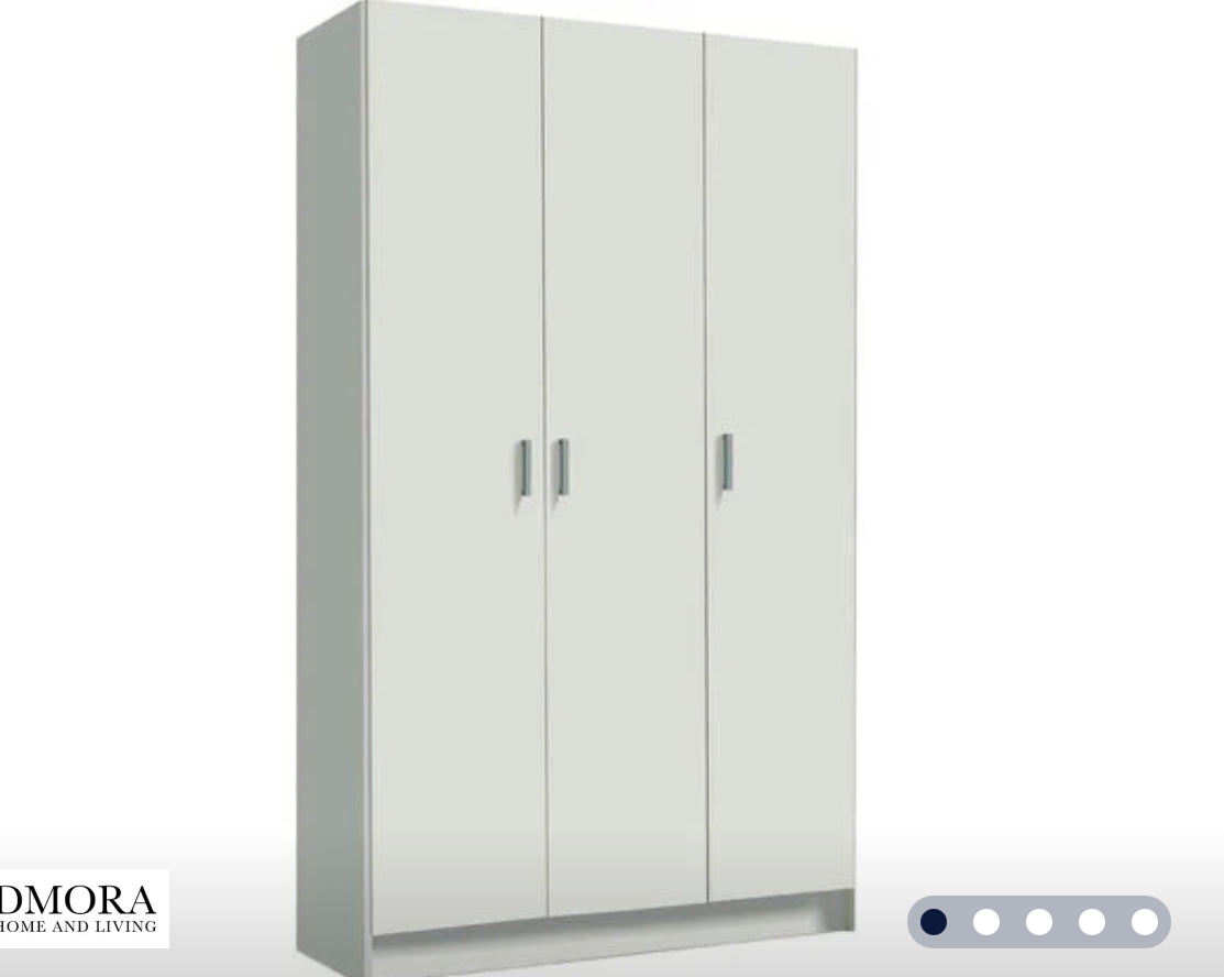 Armoire polyvalente Beaumont, Armoire auxiliaire à 3 portes, Armoire à chaussures, Placard à balai, cm 109x37h180, Blanc